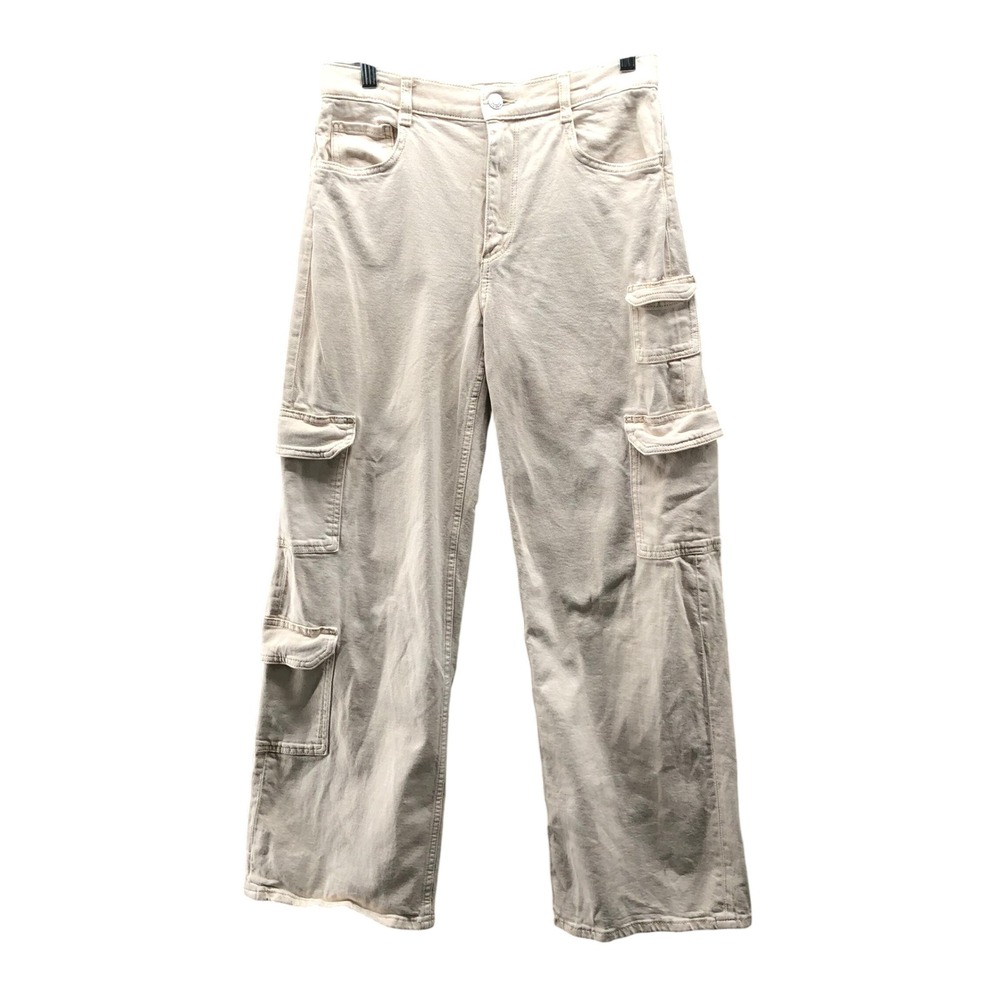 H&M Wide Leg Cargo Jeans Girls 20 Teen Beige Cream Low Waist Adjustable